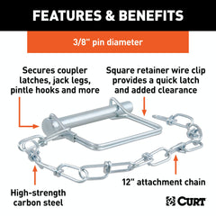 CURT 28001 3/8 Safety Pin with 12 Chain (2-3/4 Pin Length, Packaged)