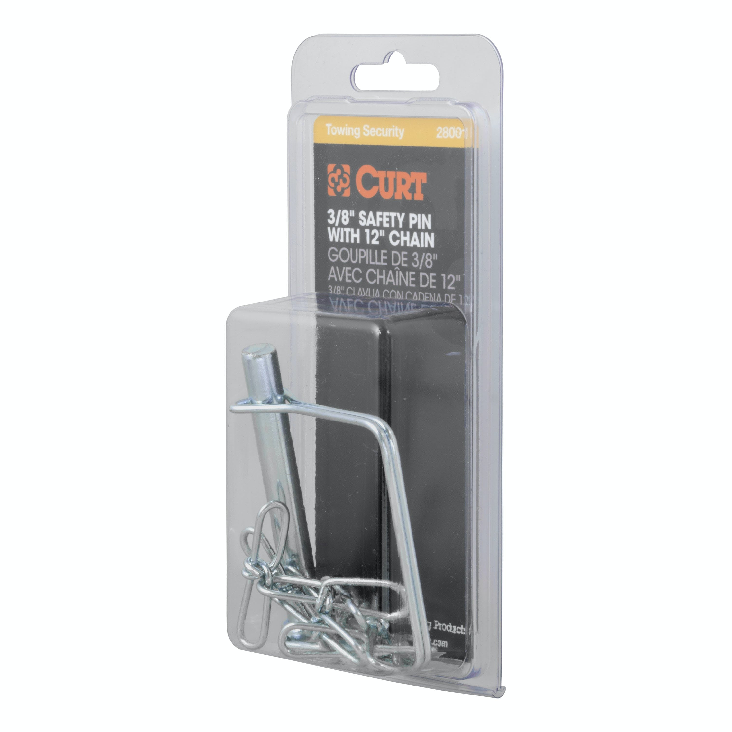 CURT 28001 3/8 Safety Pin with 12 Chain (2-3/4 Pin Length, Packaged)