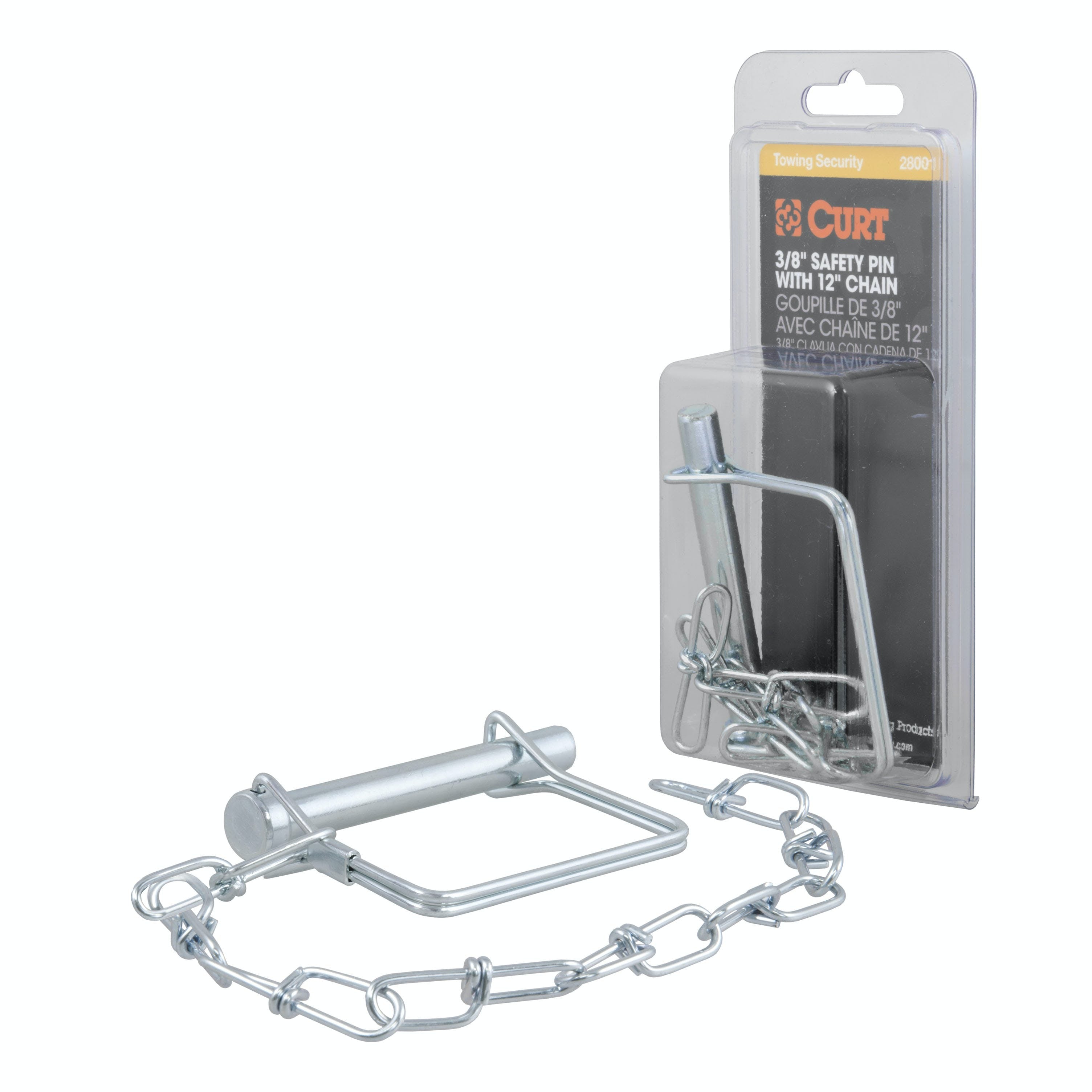 CURT 28001 3/8 Safety Pin with 12 Chain (2-3/4 Pin Length, Packaged)