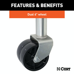 CURT 28156 Marine Jack with Dual 6 Wheels (1,500 lbs, 10 Travel, Packaged)