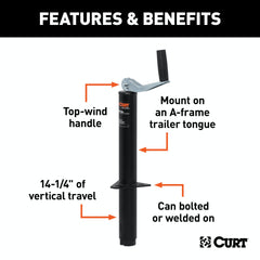 CURT 28200 A-Frame Jack with Top Handle (2,000 lbs, 14 Travel)