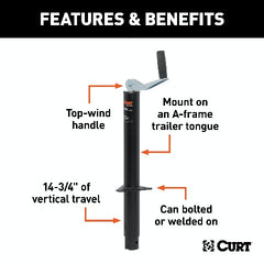 CURT 28203 A-Frame Jack with Top Handle (2,000 lbs, 15 Travel, Packaged)