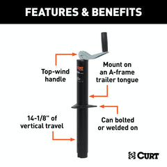 CURT 28250 A-Frame Jack with Top Handle (5,000 lbs, 14 Travel)