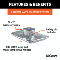 CURT 28273 Pin-On Jack Foot (Fits 2 Tube, 2,000 lbs, 1-11/16 Height, Packaged)