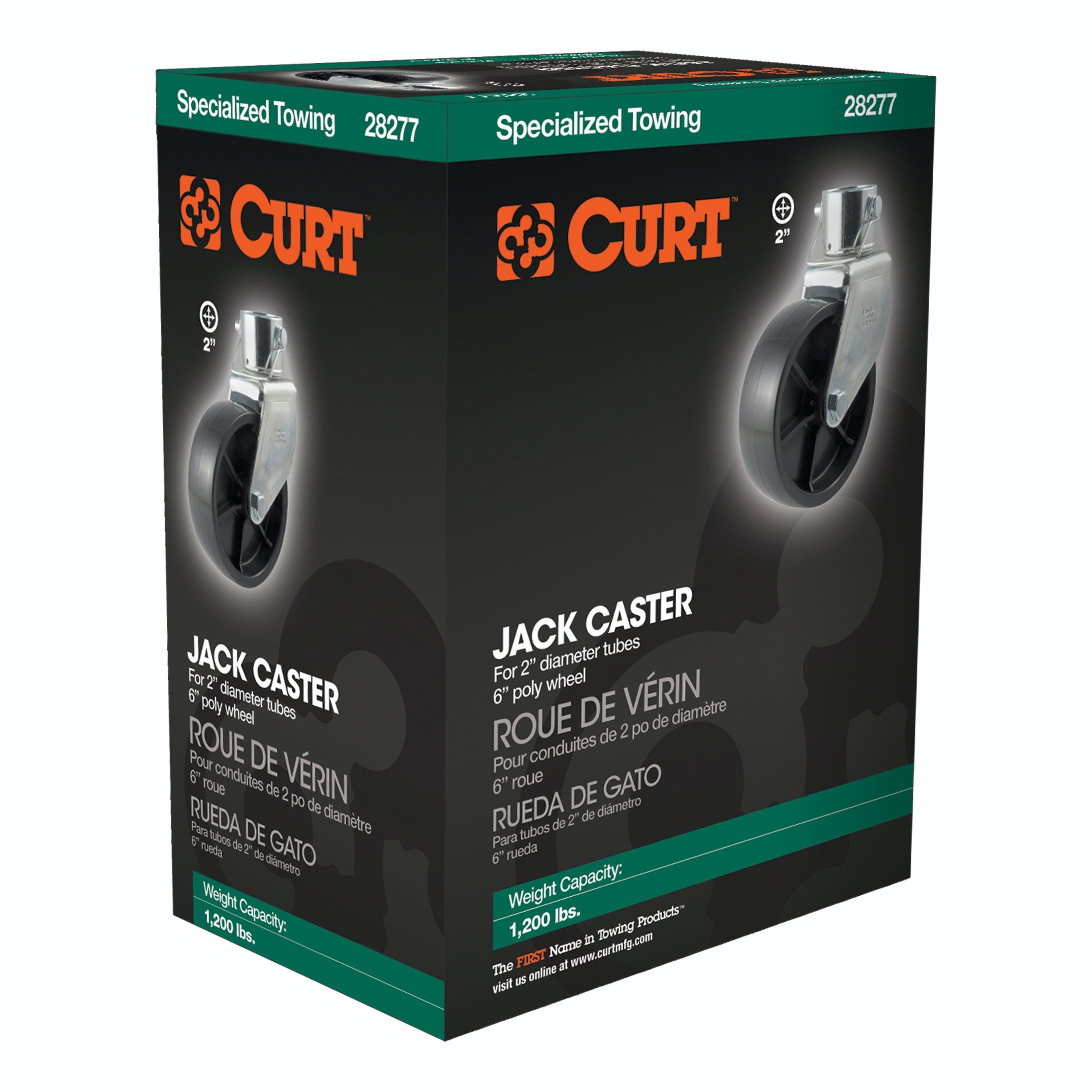 CURT 28277 6 Jack Caster (Fits 2 Tube, 2,000 lbs, Packaged)