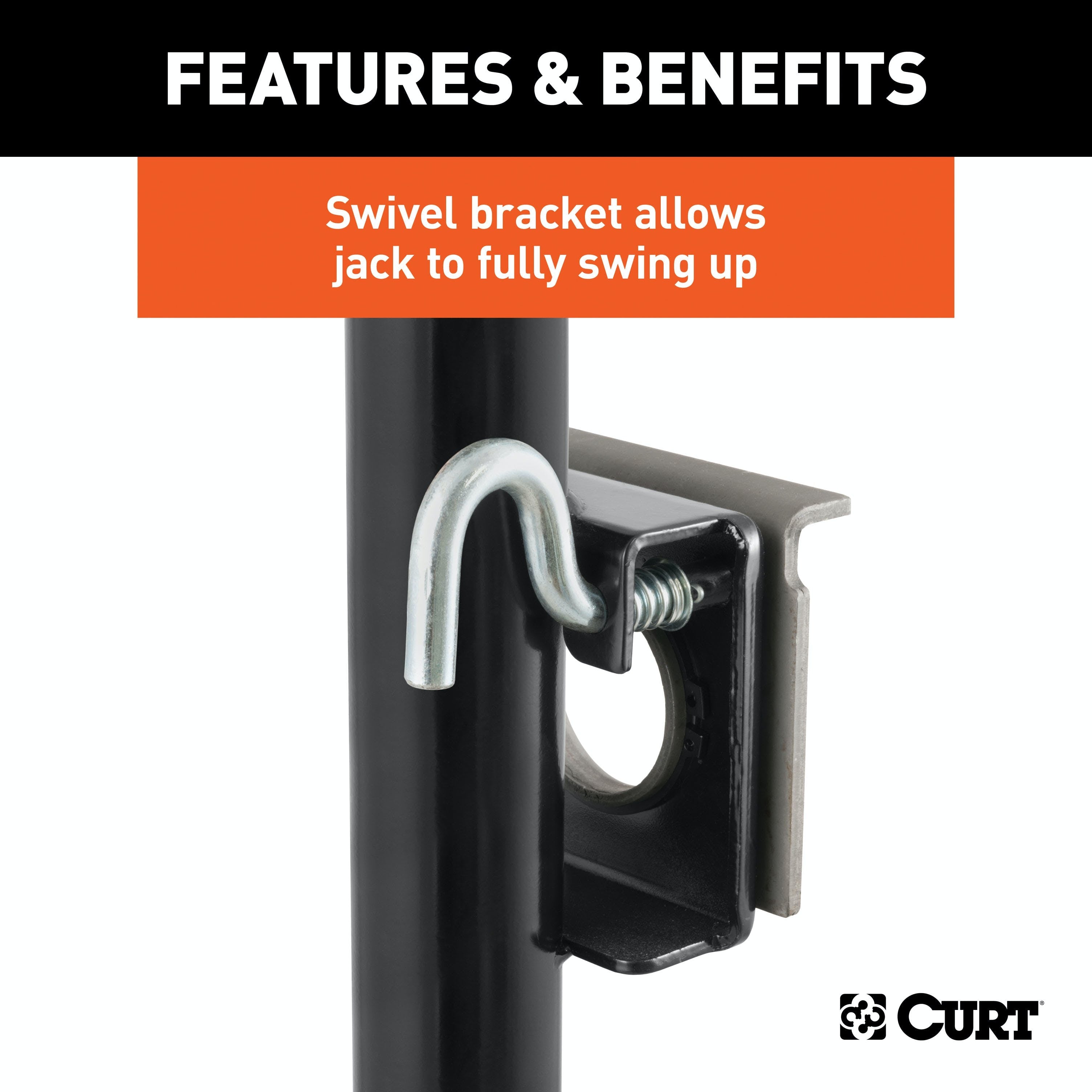 CURT 28304 Bracket-Mount Swivel Jack with Top Handle (2,000 lbs, 15 Travel)