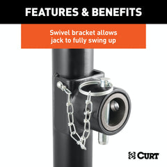 CURT 28322 Pipe-Mount Swivel Jack with Top Handle (2,000 lbs, 15 Travel)