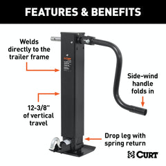 CURT 28512 Direct-Weld Square Jack with Side Handle (12,000 lbs, 12-1/2 Travel)