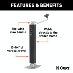 CURT 28570 Direct-Weld Square Jack with Top Handle (8,000 lbs, 15 Travel)