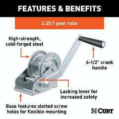 CURT 29423 Hand Crank Winch (900 lbs, 6-1/2 Handle)