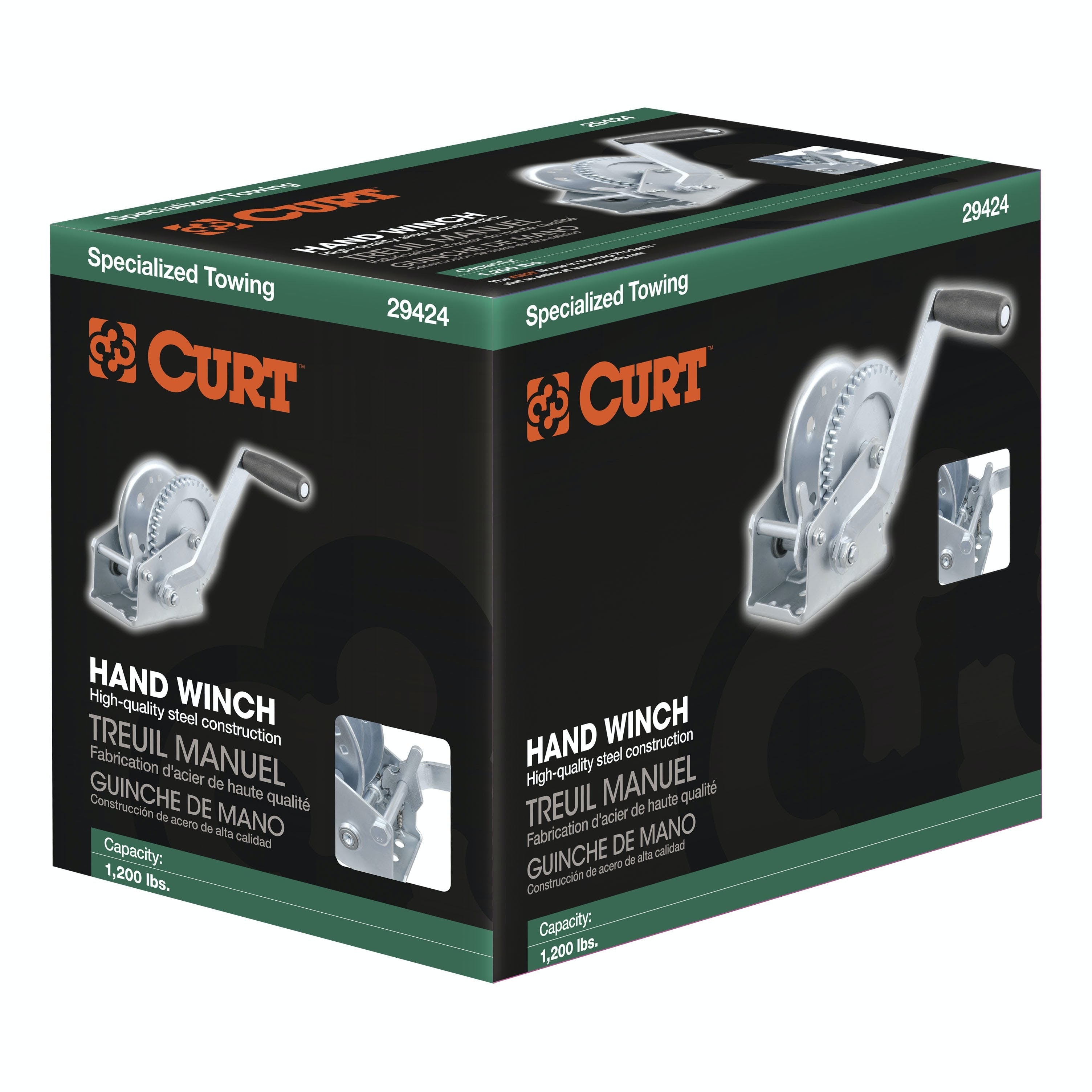 CURT 29424 Hand Crank Winch (1,200 lbs, 7-1/2 Handle)