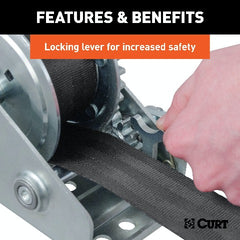 CURT 29433 Hand Crank Winch with 15' Strap (900 lbs, 6-1/2 Handle)