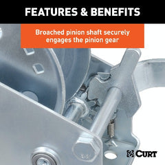 CURT 29435 Hand Crank Winch with 20' Strap (1,400 lbs, 7-1/2 Handle)