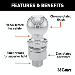 CURT 40017 1-7/8 Trailer Ball (1 x 3 Shank, 3,500 lbs., Chrome)