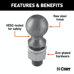 CURT 40042 2-5/16 Trailer Ball (1 x 2-1/4 Shank, 12,000 lbs., Raw Steel)