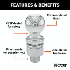 CURT 40066 2 Trailer Ball (1 x 2-1/8 Shank, 6,000 lbs., Chrome, Packaged)