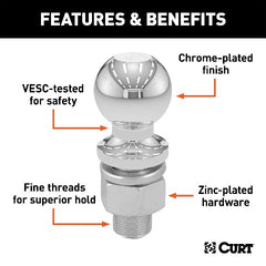 CURT 40170 2" Trailer Ball (1" x 2-1/8" Shank, 7,500 lbs., Chrome, Packaged)