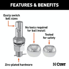 CURT 42178 Switch Ball Trailer Ball Set (1-7/8 and 2 Balls, 1 x 2-1/4 Shank)