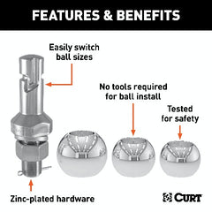 CURT 42225 Switch Ball Trailer Ball Set (1-7/8, 2 and 2-5/16 Balls, 1 x 2-1/4 Shank)
