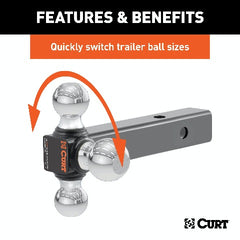 CURT 45001 Multi-Ball Mount (2 Hollow Shank, 1-7/8, 2 and 2-5/16 Chrome Balls)