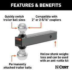 CURT 45002 Multi-Ball Mount (2 Hollow Shank, 2 and 2-5/16 Chrome Balls)