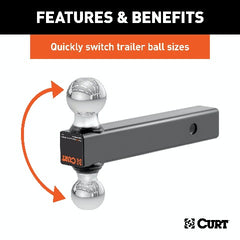 CURT 45002 Multi-Ball Mount (2 Hollow Shank, 2 and 2-5/16 Chrome Balls)