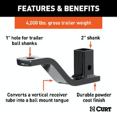 CURT 45003 Vertical Receiver Ball Mount (2 Shank, 4,000 lbs.)