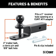 CURT 45009 3-in-1 ATV Ball Mount with 2 Shank and 2 Trailer Ball