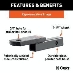 CURT 45019 Class 1 Ball Mount (1-1/4 Shank, 2,000 lbs., 1-1/4 Drop, 9-3/4 Long)
