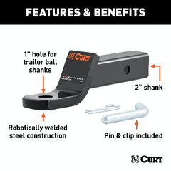 CURT 45032 Class 3 Ball Mount with Pin (2 Shank, 7,500 lbs., 2 Drop, 7-1/2 Long, in Box)