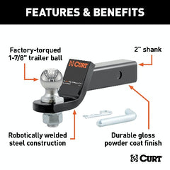 CURT 45034 Loaded Ball Mount with 1-7/8 Ball (2 Shank, 3,500 lbs., 2 Drop)