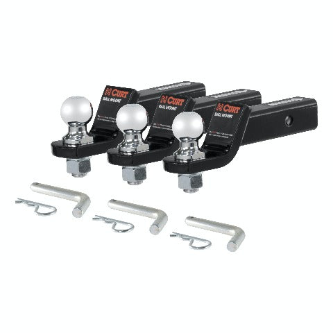 CURT 45037 Loaded Ball Mounts with 2 Balls (2 Shank, 7,500 lbs., 2 Drop, 3-Pack)