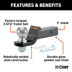 CURT 45041 Loaded Ball Mount with 2-5/16 Ball (2 Shank, 7,500 lbs., 2 Drop)