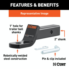 CURT 45052 Class 3 Ball Mount with Pin (2 Shank, 7,500 lbs., 4 Drop, 8-1/4 Long, in Box)