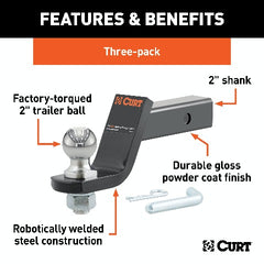 CURT 45057 Loaded Ball Mounts with 2 Balls (2 Shank, 7,500 lbs., 4 Drop, 3-Pack)
