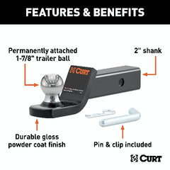 CURT 45131 Fusion Ball Mount with 1-7/8 Ball (2 Shank, 5,000 lbs., 2 Drop)