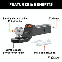 CURT 45134 Fusion Ball Mount with 2 Ball (2 Shank, 7,500 lbs., 2 Drop)