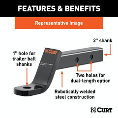 CURT 45230 Dual-Length Ball Mount (2 Shank, 7,500 lbs., 4 Drop, 8-1/8 or 11-1/8 Long)