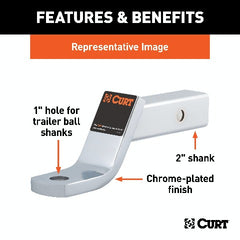 CURT 45290 Class 3 Ball Mount (2 Shank, 7,500 lbs., 2 Drop, 7-1/2 Long, Chrome)