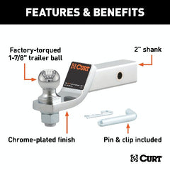 CURT 45293 Loaded Ball Mount with 1-7/8 Ball (2 Shank, 7,500 lbs., 2 Drop)