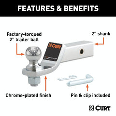 CURT 45295 Loaded Ball Mount with 2 Ball (2 Shank, 7,500 lbs., 2 Drop)