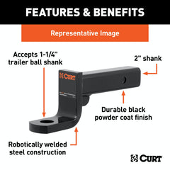 CURT 45310 Class 4 Ball Mount (2 Shank, 10,000 lbs., 2 Drop, 9-3/8 Long)