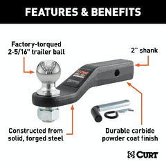 CURT 45331 Loaded Forged Ball Mount with 2-5/16 Ball (2 Shank, 15,000 lbs., 2 Drop)