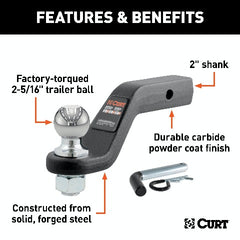 CURT 45332 Loaded Forged Ball Mount with 2-5/16 Ball (2 Shank, 15,000 lbs., 4 Drop)