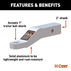 CURT 45360 Aluminum Ball Mount (2 Shank, 8,000 lbs, 2 Drop, 8-1/2 Long)