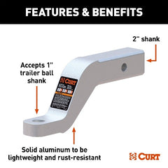 CURT 45361 Aluminum Ball Mount (2 Shank, 8,000 lbs, 4 Drop, 8-1/2 Long)