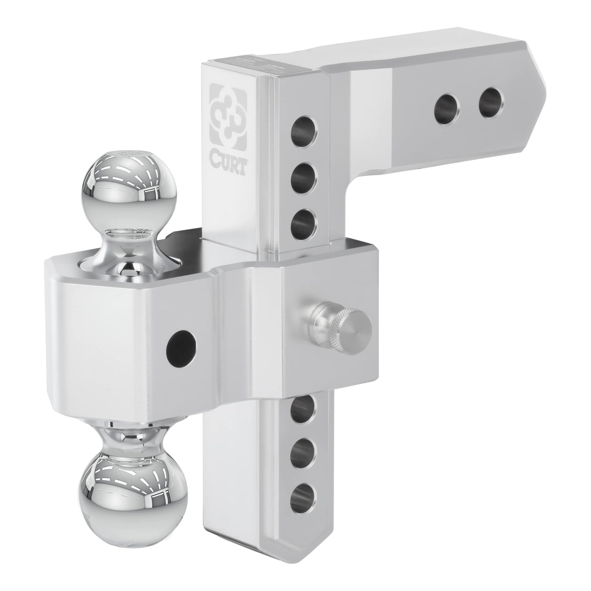 CURT AlumaLite Adjustable Aluminum Hitch with Dual Ball, 8" Drop, 2-1/2" Shank 45386