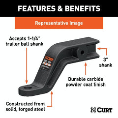 CURT 45430 Industrial Duty Forged Ball Mount (3 Shank, 21,000 lbs., 4 Drop, 9 Long)