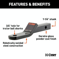 CURT 45503 Class 2 Ball Mount (1-1/4 Shank, 3,500 lbs., 1 Drop, 7-13/16 Long)