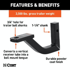 CURT 45507 Vertical Receiver Ball Mount (1-1/4 Shank, 3,500 lbs.)
